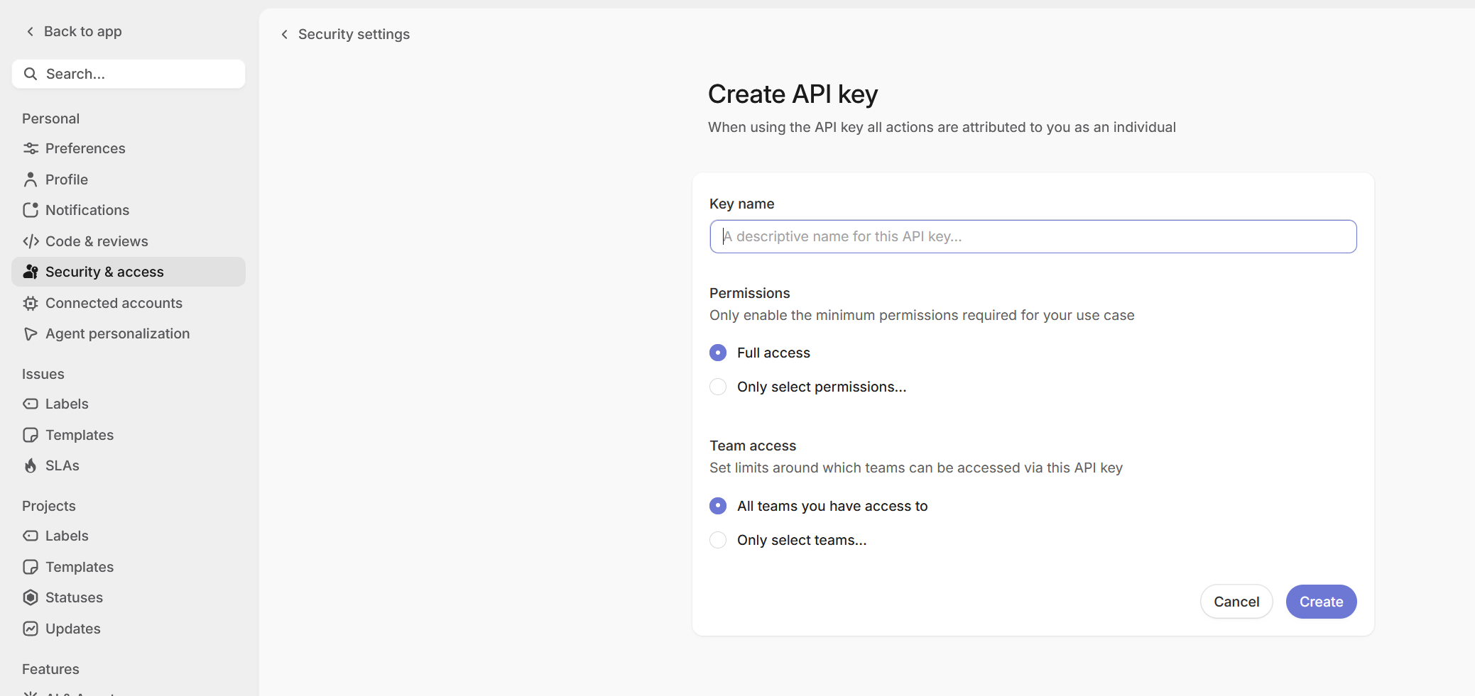 Linear API Key Generation